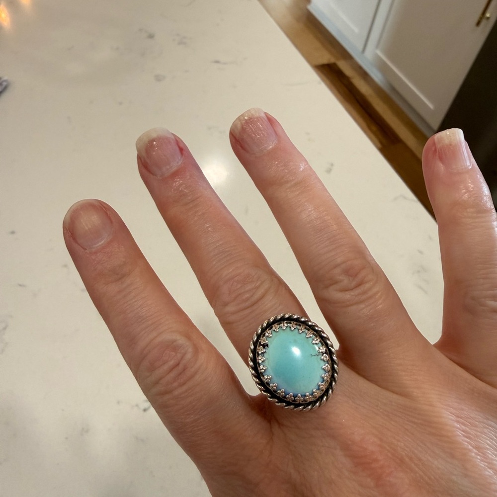 Authentic Sterling Silver Turquoise Cocktail Ring - Blue Oval Stone